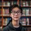 用户王同学的头像，一位大学生，戴眼镜，背景为图书馆书架